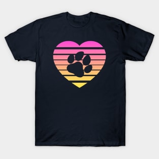 Dog Paw Heart Valentine - Pink Yellow Gradient T-Shirt